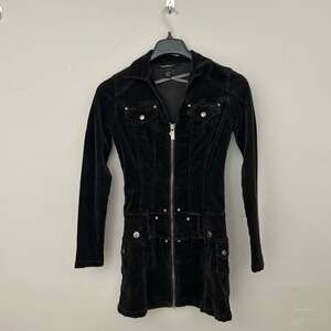 Vintage Rocawear Y2K Black Corduroy Zip-Up Mini Dress